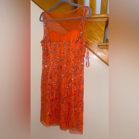 Women’s Formal Dress Size 12 MARINA Orange Beaded Midi Cocktail Party Gown NEW - Picture 10 of 13